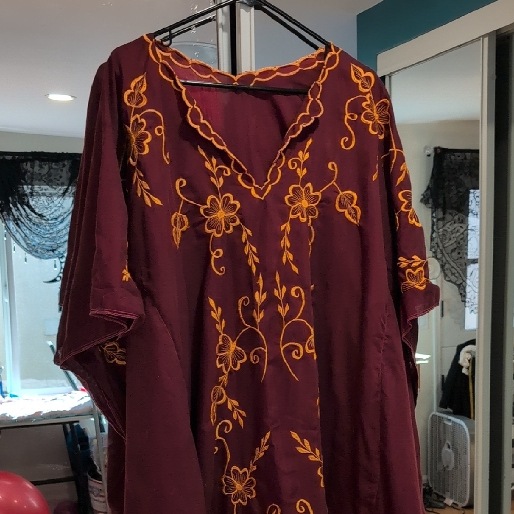 Burgundy Kaftan With Gold Embroidery